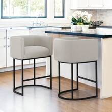 27" H Counter Height Bar Stools Set Of 2, Modern Barrel Counter Stools With Backrest And Arms, Black Metal Frames, Linen Fabric Upholstered Accent Barstools For Kitchen Island,  Gray,24312895 - Màu xanh Ô liu - Xem 1