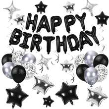 53 globos de cumpleaños feliz, pancarta de feliz cumpleaños, globos plateados y negros para niños, niñas, chicos, chicas, 16, 18, 21, 25, 40, 50, 60 cumpleaños, decoraciones para fiesta de cumpleaños (negro) - Negro y plata - Ver 1