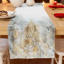 1 Piece Of Reusable Winter Christmas Table Flag, Featuring Christmas Trees, Snowmen, Snowflakes, Reindeer, Gift Boxes, Foxes, Colorful Balls, And Lighting Patterns. Made Of Linen Fabric, It Is Suitable For Indoor And Outdoor Family Gatherings, Christmas Party Table Decorations, And Christmas Decorations. There Are Multiple Sizes To Choose From And Can Also Be Given As A Gift. - Multicolor - View 1