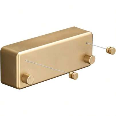 Retractable Clothesline ABS Case+Aluminum Dryer With Adjustable Stainless Steel Double Rope String Hotel Style Heavy DutyWall Mounted Method 13.8 Feets Gold