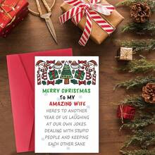 1pc Amazing Wife Merry Christmas Card, Special Xmas Card For Wife, Funny Christmas Card For Wife, Keeping Each Other Sane - one-size - View 7
