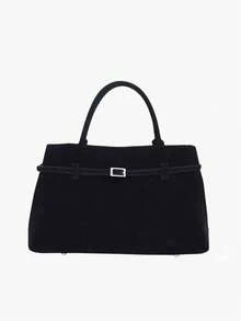 1pc BUTFLY Vintage Style Large Capacity Suede Handbag, Solid Color, Fixed Shoulder Straps, Buckle Closure, Polyester Lined, Fabric Tote For Daily Commute, Date, And Travel