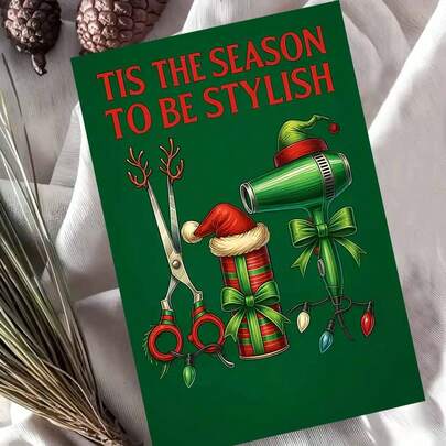 1 pezzo Biglietto d'auguri natalizio elegante e carino con busta (11cm x 16cm / 4,33 pollici x 6,29 pollici) - Disegno "Magia natalizia per anime eleganti", scena affascinante con decorazioni a tema moda e cappello di Babbo Natale, perfetto per amici e famiglia, ideale per celebrazioni di Natale e Capodanno, biglietto d'auguri natalizio | Biglietto festivo invernale | Biglietto d'auguri in carta