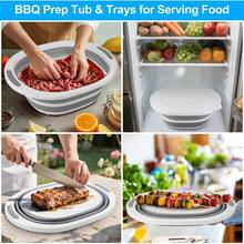 Collapsible BBQ Prep Tub With Lid 7.5L Bottle Wash Basin With Drain Plug Chopping Board Colander For Kitchen Portable Camping Sink Dish Basin Folding Dish Pan Storage Basket Picnic BBQ Accessories - 附排水塞+蓋子 - 查看 4