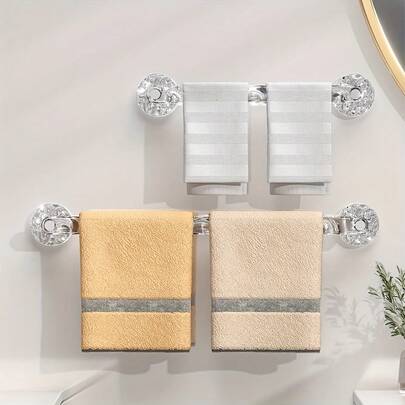 1pc Wall-Mounted Plastic Towel Holder, Punch-Free Storage Rack, Space Saving Towel Bar, Bath Towel Hanging Rod, Shower Slippers Organizer, Bathroom Accessories, Home Decor