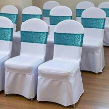 Gold Sequin Chair Sashes With Bow For Folding Chairs, Party Wedding Reception Decorations, 20 PCS - Teal - View 7