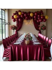 7pcs Burgundy Satin Tablecloth 58*71 Inch, Soft Tablecloth For Birthday Party, Wedding, Banquet, Gathering, Meeting, Celebration, Ceremony Decoration - Multicolor - View 14