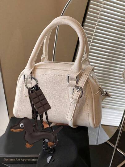 1pc Retro Bowling Bag For Women, PU Leather Material, Minimalist Solid Color Handbag, Multifunctional Shoulder & Crossbody Bag, Suitable For Work, Commute, Date, Party, Brown