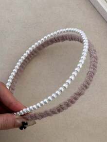 1 pieza Diadema elegante de doble capa con perlas falsas para mujer, accesorio de cabello artístico y de alta gama