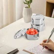 Conjunto de 3 Recipientes de Armazenamento de Alimentos em Aço Inoxidável à Prova de Odor, Utensílios Ideais para Presente com Tampa para Armazenar Sobras - Prata - Visão 7