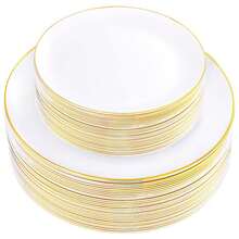 2/10/20/40/50pcs White Rimmed Plates Set, Includes 10.25-Inch Large Plates And 7.5-Inch Small Plates, Suitable For Parties, Birthdays, Weddings And Other Occasions, Optimized Coating Process To Ensure Product Quality - White - View 7