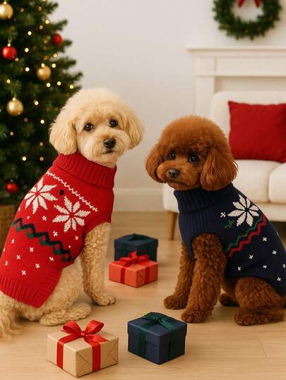 holdhoney 1 Piece Of Pet Clothing Warm Winter Christmas Collection Comfortable Sweater Embroidered Pet Clothing Dog Clothing Autumn And Winter New Pet Round Neck Sweater
