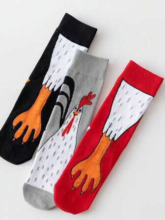 3 pares de calcetines de media caña con diseño de animales para otoño/invierno, calcetines divertidos, calcetines creativos con diseño de garra de pollo para hombres y mujeres
