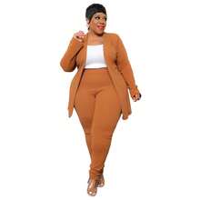 Plus Size Women's Classic-Color Long Sleeve & Trousers 2-Piece Set - Stretch Office Wear Elegant Suit Work & Daily Commute,Five Colors Are Available To Choose From.Please Check Size Chart Before Purchasing.Plus Size Fall Clothes Women,Plus Size Women Clothes,Vestidos Elegantes De Mujer,Western Wear Women Plus - 南瓜色 - 查看 5