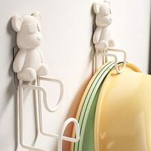 1 Cute Bear-Shaped Washbasin Storage Rack, InS-Style Light Luxury Door Rear Hook, Entrance Hook, Wall-Mounted Kitchen And Bathroom Coat Hook Without Drilling, Multi-Functional Hook, Suitable For Use In Multiple Places - Multicolor - View 1