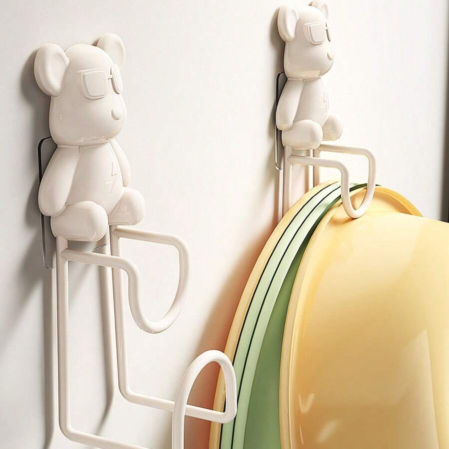 1 Cute Bear-Shaped Washbasin Storage Rack, InS-Style Light Luxury Door Rear Hook, Entrance Hook, Wall-Mounted Kitchen And Bathroom Coat Hook Without Drilling, Multi-Functional Hook, Suitable For Use In Multiple Places - Multicolor - View 1