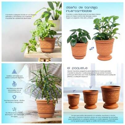 PEYO Azteca - Set de macetas Grandes de plstico para Interior y Exterior 9111315 Inches u2013 Macetas Decorativas Resistentes para jardn o decoracin del hogar