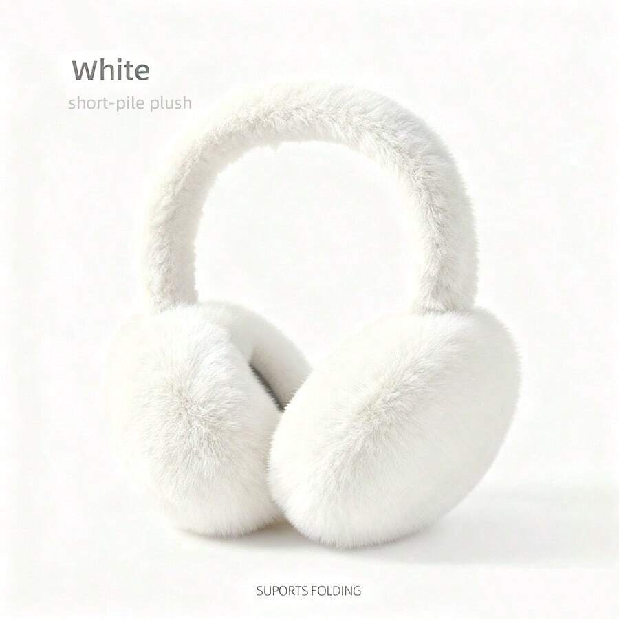 1pc Foldable Solid Color Plush Earmuffs, Soft Rabbit Fur-Like Texture, Fashionable For Snow Days, Cute For Parties, Dates, School, Photos, Unisex, Convenient For Cycling, Travel, Skiing, Running, Winter, Minimalist, Comfortable Ear Warmers