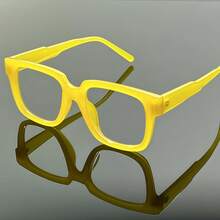 Men's Bright Yellow Glasses - Anti-Blue Light Full Frame PC Lenses, Lightweight And Durable For Computer, Gaming, Office - Modern Futuristic Style Non-Prescription Glasses, Daily Wear, Fashionable Design, Home Glasses, High-Quality Lenses, Protective Lenses - Màu vàng - Xem 1