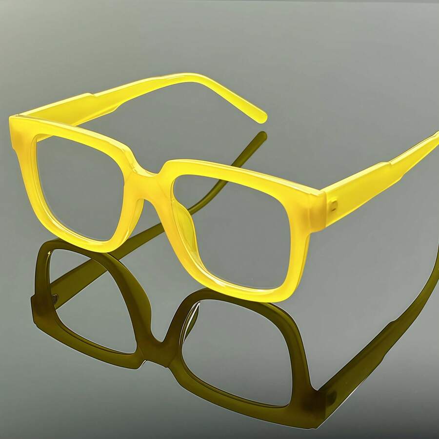 Men's Bright Yellow Glasses - Anti-Blue Light Full Frame PC Lenses, Lightweight And Durable For Computer, Gaming, Office - Modern Futuristic Style Non-Prescription Glasses, Daily Wear, Fashionable Design, Home Glasses, High-Quality Lenses, Protective Lenses - Màu vàng - Xem 1