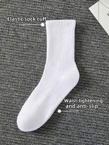 10 双男士纯白袜子，美式厚吸水透气日常穿着和运动中筒袜，男女通用 - 彩色 - 查看 5