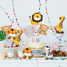 D28 Pieces  Party Decorations Jungle Birthday Party Sticks Jungle Animal Cutouts Centerpiece Forest Wild Animals Toppers For Table Decorations Baby Shower - 如圖 - 查看 6