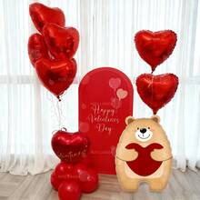 1 Set de Globos con Forma de Corazón y Oso Adorable, Incluye 1 Globo de Papel de Aluminio Rojo de 18 Pulgadas y Globos de Látex Rojos. Adecuado para el Día de San Valentín, Fiesta de Cumpleaños, Decoración de Cumpleaños, Decoración de Fiesta, Despedida de Soltera, Fiesta de Compromiso, Boda, Propuesta. - Multicolor - Ver 3