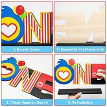 DPlim Plim ONE Letter Sign Wood Table Centerpiece - 1Pcs Circus Clown Plim Plim Theme First Birthday Party Decoration Ply For One Year Old Baby Shower 1st Birthday Table Ornament Photo Props - 紅色 - 查看 2