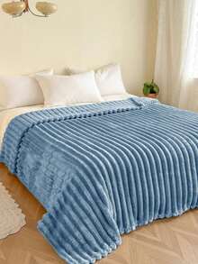 1件装奢华双面仿毛皮毯 - 柔软条纹法兰绒，温暖舒适，适合午睡、办公、露营、沙发等场合 - 多功能涤纶床罩，完美的圣诞礼物 - 深藍 - 查看 7