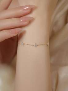 2pcs/Set 925 Sterling Silver Clover Cubic Zirconia Diamond Bracelet Necklace Jewelry Set, Suitable For Women & Girls, Lucky Clover For Daily Wear, Casual, Travel, Party, Collection, Comes With Elegant Gift Box - Multicolor - View 4