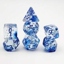 7 piezas Juego de dados poliédricos de estilo azul clásico, dados para juegos de rol, regalos de Halloween/Pascua/Navidad, artículos esenciales para acampar