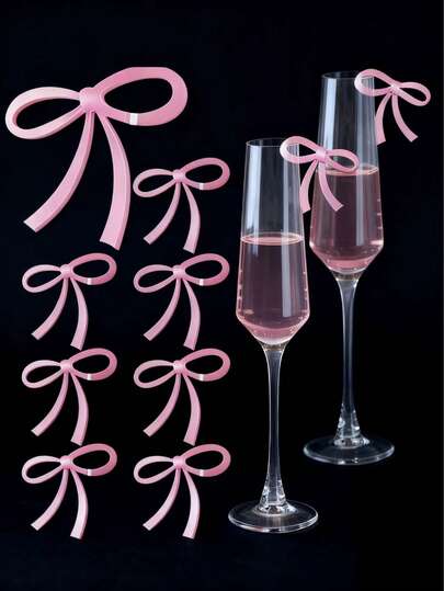 12 pezzi Etichette per bicchieri da festa con fiocco decorativo rosa e nero, etichette per bevande in acrilico con fiocco, adatte per decorazioni di festival, matrimoni, regali, compleanni e lauree