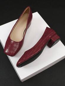 Giày nữ mũi vuông cổ thấp mới, giày cao gót đế dày cỡ lớn, đế mềm mại thoải mái chống trơn trượt, phù hợp mọi mùa. - Đỏ - Xem 7