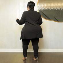 Plus Size Women's Classic-Color Long Sleeve & Trousers 2-Piece Set - Stretch Office Wear Elegant Suit Work & Daily Commute,Five Colors Are Available To Choose From.Please Check Size Chart Before Purchasing.Plus Size Fall Clothes Women,Plus Size Women Clothes,Vestidos Elegantes De Mujer,Western Wear Women Plus - 黑色 - 查看 2