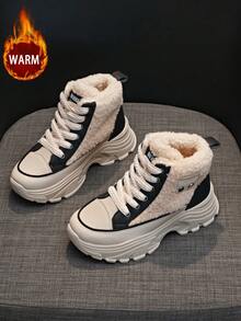 1 Pair High Quality Women's Winter Lace-Up Multifunctional Fashion Casual High-Top Warm Fleece Snow Boots, Thick Sole Boots For Outdoor Sports Casual Everyday Wear