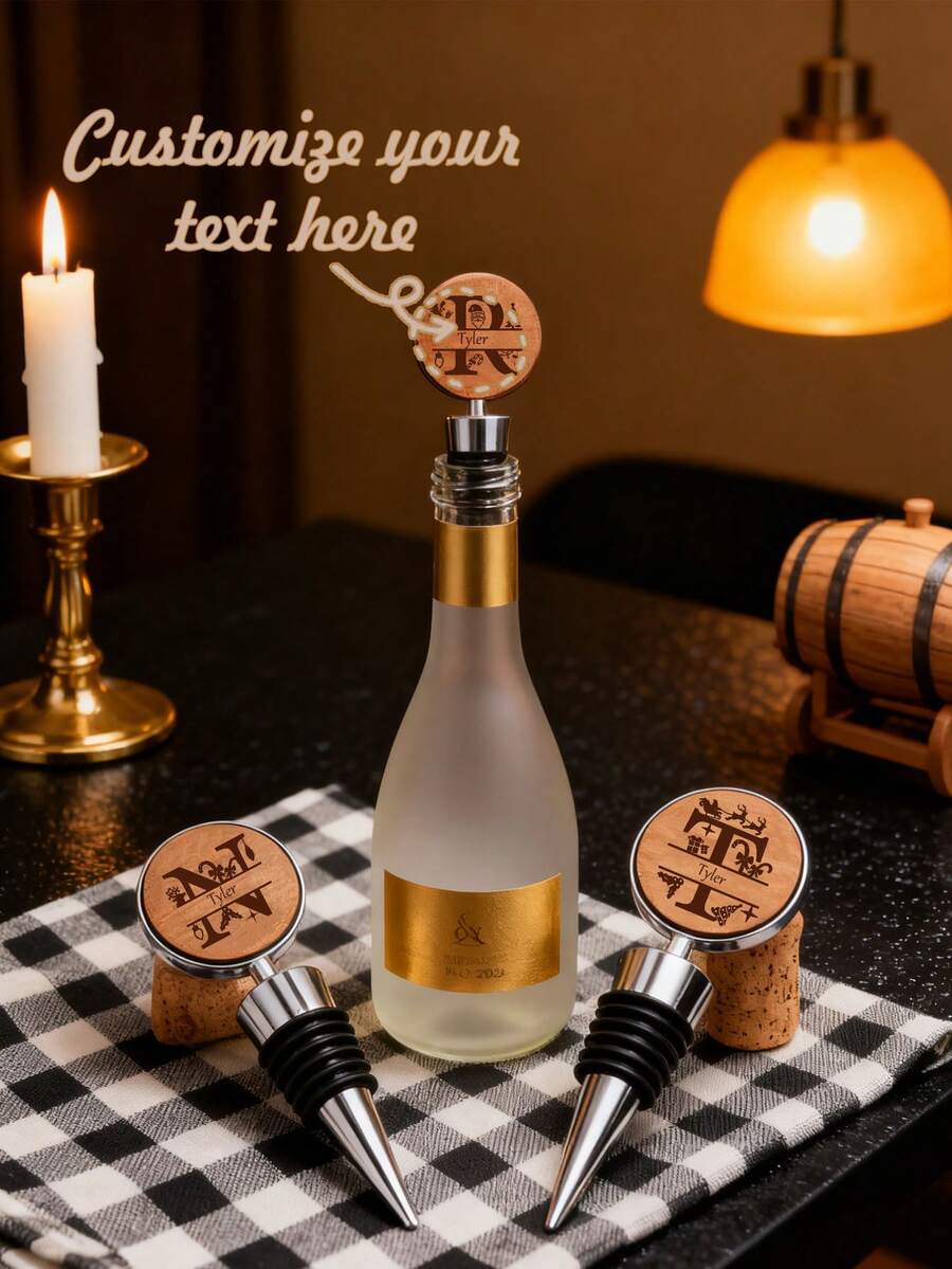 1pc Personalized Custom Wine Bottle Stopper, Customized Initials, Monogram Flowers And Name Wine Stopper - Laser Engraving Customization, Silver-Plated Silicone Reusable Wine Preserver, Leak-Proof And Helps Keep The Wine Fresh, Suitable As A Gift, Bar, Festival, Party, Wedding And Camping Use, Suitable For Standard Bottle Mouth. - Multi-color (Ramadan Style) - View 1