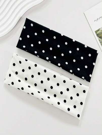 1pc/2pcs Women Elegant Sweet Black & White Polka Dot Print Elastic Fabric Polka Dot Sports Headband, Suitable For Daily, Fitness, Running, Yoga, Moisture-Wicking Headband, Bohemian Style Headband, Elegant Autumn/Winter Women Hair Accessory, Gifts, Travel, Gifts For Women, For Women, Stocking Fillers Women, Gifts For Women, Gift, For Adults, Stocking Fillers For Adult, Women's Accessories, Stocking Stuffer, Coming-Of-Age Hair Accessories, Gift Ideas For Women, Beauty Gifts For Women Fashion Hair Band