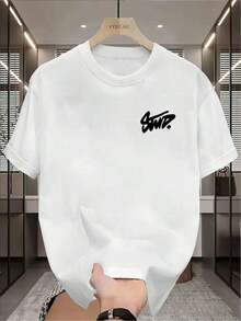 Camiseta de manga corta casual de verano para hombres - Blanca, con estampado, cuello redondo, tela de poliéster suave, ligera y transpirable, adecuada para uso casual - Blanco - Ver 9