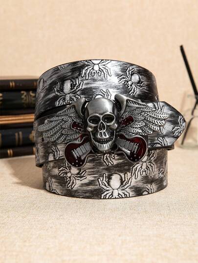 1pc Men's Vintage Western Y2K Engraved Floral Metal Buckle Embossed Casual Belt, Suitable For Daily Wear Old Money Vintage Autumn/Fall Urban Outfit Classic Christmas Winter Fashion Daily Men Boyfriend Gift