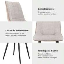 2 Sets Of Armchairs With Metal Frame, Linen Plastic Leather, Comfortable Dining Chair With Sturdy Structure, Lightweight And Modern Multifunctional Space - 灰色 - 查看 9