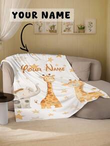 1 pieza Manta personalizada y a medida, patrón de elefante & jirafa, manta con texto, manta conmemorativa, colgante de pared, diseño de manta con retrato fotográfico, adecuada para niñas, niños, adultos, Día de San Valentín, ligera, manta para bebé, manta personalizada - Multicolor - Ver 7