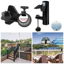 - Soporte para sombrilla de patio, soporte para paraguas de terraza, soporte de metal, clip para playa, pesca, soporte para sombrilla para balcn, color negro - Negro - - Ver 1