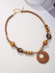 1 pieza Collar colgante de cuentas de madera bohemio, estilo de diseñador, adecuado para uso diario de mujeres, otoño/invierno