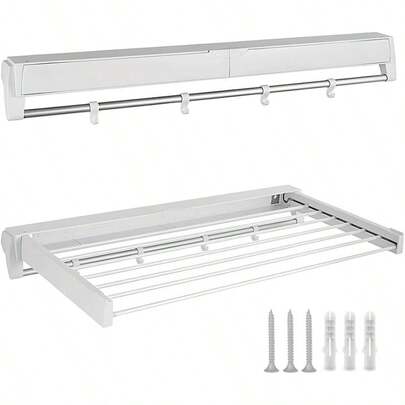 Wall Mounted Clothes Drying Rack Foldable Laundry Dryer Space Saving Collapsible Drying Rack For Indoor Outdoor Use 7 Drying Rods 85CM X 37CM White
