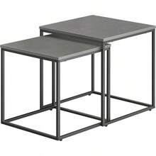 Home Collective Couchtisch 2er Set Rund Beistelltisch Loft Design 2 in 1 Verschachtelung Kratzfeste Oberfläche, Wohnzimmer| 53cm und 43cm Breit Eiche mit schwarzen Beinen