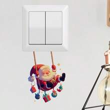 Pegatina de interruptor de luz de Papá Noel oscilante estilo festival - Impermeable, vinilo mate extraíble para decoración de dormitorio, sala de estar, baño, decoración navideña del baño, decoración del hogar para fiestas, vinilo de alta calidad, decoradores del hogar, regalos navideños
