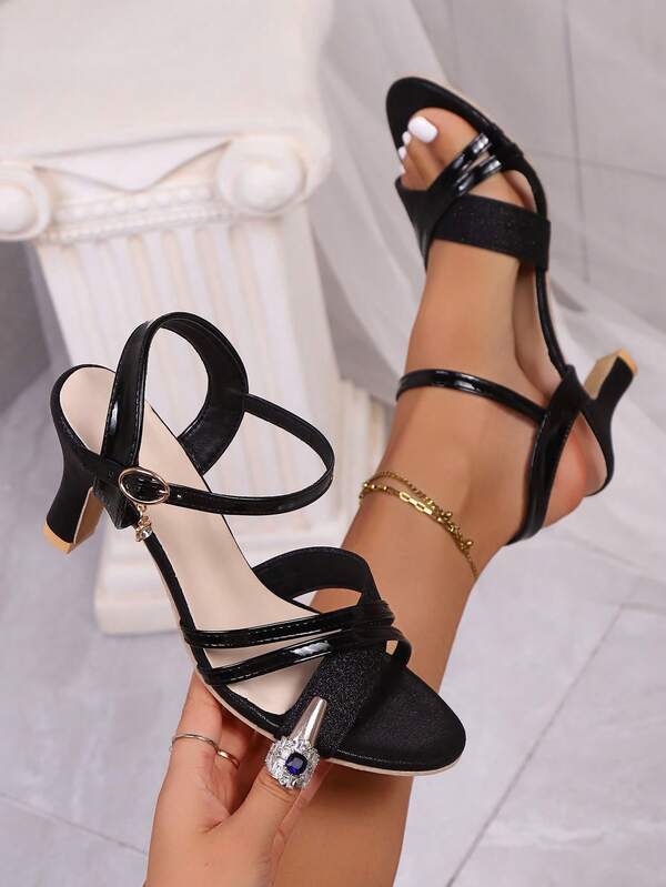 Girl's Elegant High Heel Sandals - Pointed Toe Mid Heel Single Strap Side Buckle Pendant, Comfortable Genuine Leather Upper And Rubber Sole, Casual/Formal Versatile Fashion Sandals For Summer