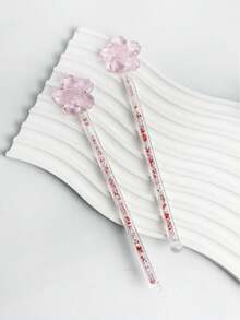 1pc Valentine's Day Pink Cat Paw & Cherry Blossom Cocktail Stirrer, Creative Girly Pink Glass Stir Stick For Coffee, Milk, Juice, Beverage, Heat Resistant - Pink Spoon - View 5