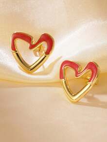 1 Pair Fashionable Minimalist Rainbow Hollow Heart Stainless Steel Earrings, Suitable For Women To Wear To Parties Or Travels