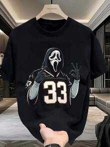 Camiseta 100% para Hombre con Estampado de Máscara de Horror, SML XL XXL, Regalo Perfecto para Fans, Moda Urbana, Verano, Camiseta de Manga Corta Ligera y Transpirable - Negro - Ver 2